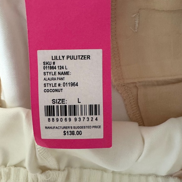 NWT $138‎ Lilly Pulitzer Women's Alaura Pull On Elastic Pants Large Ivory Resort - Picture 5 of 10